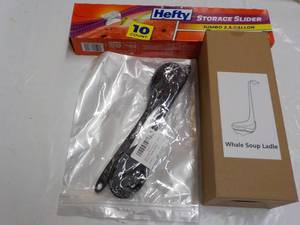 lot 187 image: Whale Soup Ladle, 25 Gallon Bags an...