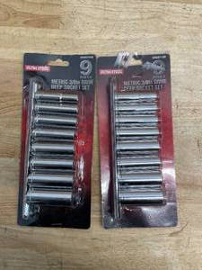 lot 215 image: Lot of 2 - Ultra Steel 9 Piece Metric 38 Drive 6 Point Deep Socket Set (0710259)