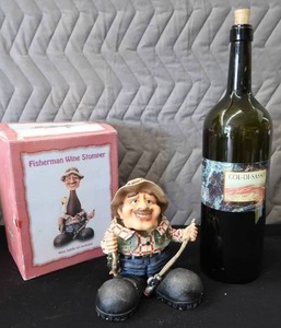 lot 40 image: JUMBO WINE BOTTLE AND FISHERMAN WINE STOMPER