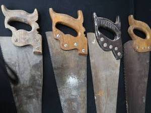 lot 137 image: 4 VINTAGE WOOD HAND SAWS