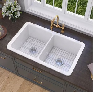 lot 8 image: UPC Fireclay 32x19 Deep Double Bowl Kitchen Sink Drop inundermount