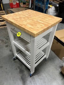 lot 14 image: CHRIS & CHRIS ESSENTIALS BUTCHER BLOCK CART 24 X 20 - WHITE New-Put together