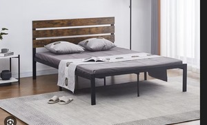 lot 40 image: Green Forest - Queen Bedframe with Faux Wood Headboard
