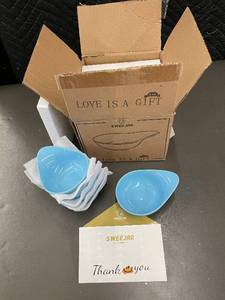 lot 37 image: Set of 2 SWEEJAR Leaf-Shaped Blue Ceramic Dishes