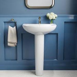 lot 19 image: Hanikes 20 12 in. White Vitreous China Pedestal Combo Bathroom Sink in U-Shape Design with Overflow   Customer Returns see Pictures