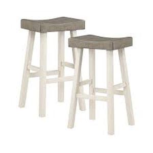 lot 23 image: Lazzara Oxton 30 in. White and Coffee Wood Pub Height Stool with Wood Seat (Set of 2)   Customer Returns see Pictures