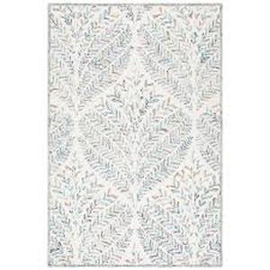 lot 26 image: SAFAVIEH Capri IvoryBlue Doormat 3 ft. x 5 ft. Geometric Leaf Area Rug Customer Returns see Pictures