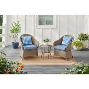 lot 50 image: StyleWell Mayberry 3-Piece Metal Outdoor Bistro Set with Lake Cushions   Customer Returns see Pictures