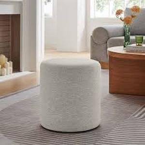 lot 52 image: MODWAY Callum 16 in. Heathered Weave Light Gray Woven Heathered Fabric Upholstered Round Ottoman  Customer Returns see Pictures