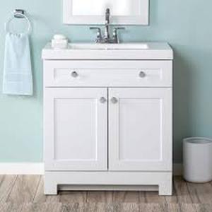lot 53 image: Glacier Bay Everdean 31 in. Single Sink White Bath Vanity with White Cultured Marble Top (Assembled)   Customer Returns see Pictures