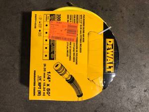 lot 47 image: DEWALT 50 ft. x 14 in. Air Hose  Customer Returns see Pictures