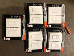 lot 58 image: Lot of Commercial Electric 15 Amp Single-Pole White Smart Rocker Light Switch with Wi-Fi and Bluetooth Technology Powered by Hubspace (2-Pack)    Customer Returns see Pictures