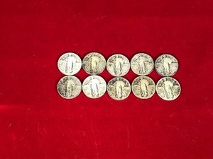 lot 224 image: Lot of 10 Silver Standing Liberty Quarters