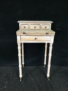 lot 21 image: Small Wood Table with Fold Up Drop Leaf and 3 Small Drawers - On Casters