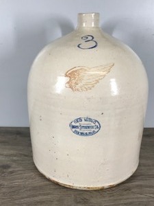 lot 285 image: RED WING BEEHIVE 3 GALLON JUG UNION STONEWARE 4 WING
