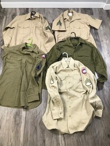 lot 286 image: Lot of 5 Military Shirts - Some have Rank, Unit Patches, Names Inside Shirts and Company Names