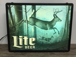 lot 287 image: VINTAGE Wall Hanging LIGHT UP MILLER LITE DEER SIGN