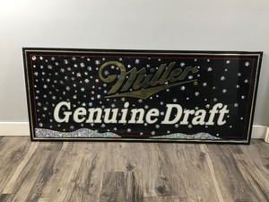 lot 288 image: Large Vintage 1994 Miller Genuine Draft Beer Snowflake Mirror Bar Sign