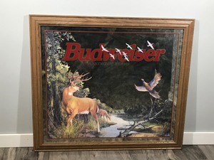 lot 353 image: Large 1997 Budweiser King of Beers Framed Mirror Picture with Deer, Pheasants and Ducks