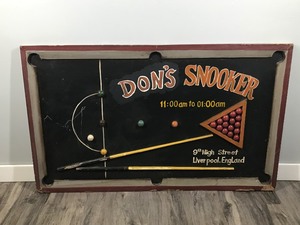 lot 354 image: Billiards Pool Hall Sign Shaped Like a Pool Table - Dons Snooker 1100am to 0100am 9th High Street Liverpool. England