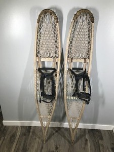 lot 359 image: Set of Vintage Wooden Snow Shoes with Newer Boot Straps
