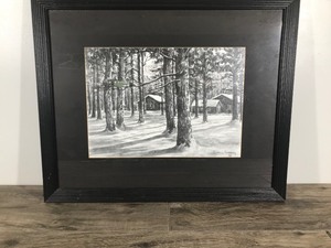 lot 384 image: Russell Norberg DrawingPrint - Cabin in the Woods - Framed