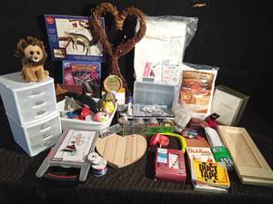 lot 456 image: Lot of craft items and toys, games and books including several sharks teeth