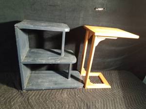 lot 135 image: 3 Tier shelf and bedside table