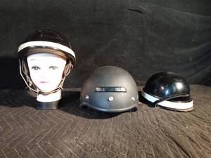 lot 185 image: 2 Vintage fire fighter helmets and a Raider helmet