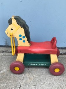 lot 443 image: Vintage Fisher Price Riding Horse Toddler Ride On Toy 978 Pull Plastic Pony 1976