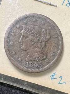 lot 09 image: 1845 US BRAIDED HAIR LARGE CENT