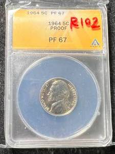 lot 13 image: 1964 US PROOF JEFFERSON NICKEL ANACS PF67