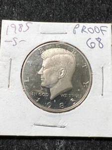 lot 25 image: 1985-S US PROOF KENNEDY HALF DOLLAR PF68