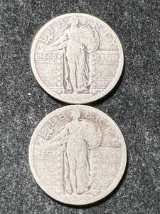 lot 32 image: 2 DATELESS US STANDING LIBERTY QUARTERS