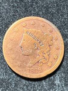 lot 33 image: 1838 US CORONET HEAD LARGE CENT