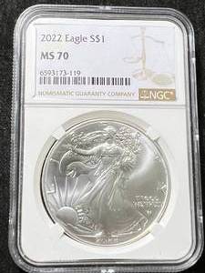 lot 42 image: 2022 AMERICAN SILVER EAGLE NGC MS70