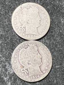 lot 50 image: 2 US BARBER QUARTERS 1904 1914
