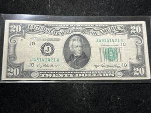 lot 76 image: 1950A US GREEN SEAL $20 FEDERAL RESERVE NOTE