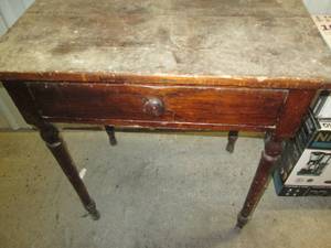lot 91 image: Antique wood stand with drawer full...