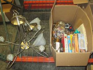 lot 132 image: Chandelier and a thread filled lamp...