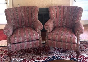 lot 24 image: Pair of Statesville Chair Company Upholstered Armchairs