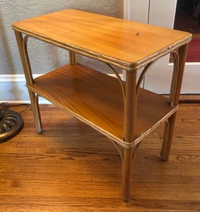 lot 33 image: Two-Tiered Bamboo Accent Table with Natural Finish