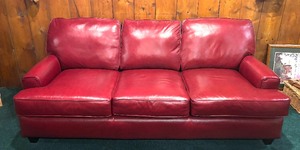 lot 17 image: Red Leather Campbell Sofa, 3-Seat with Cushions