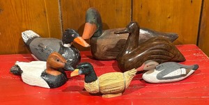 lot 51 image: Collection of 6 Hand-Carved Wooden Duck Decoys