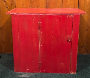 lot 11A image: Vintage Red Primitive Painted Wooden Cabinet
