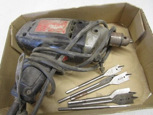 lot 92 image: Corded Drill, Wood Drill Bits