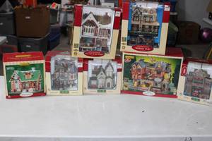 lot 138 image: Lemax Christmas Village Music Store Hidden Pines Cabin Porcelain Lighted House  Tinkertown Toy Factory and more