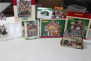 lot 141 image: Christmas Lot Lemax Dept 56 Delaney Sons Bakery Lawsons Winery Geppettos Toy Shop & More