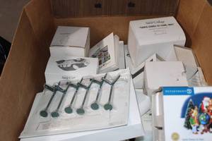 lot 148 image: Mystery Lot of Dept 56 & Bag of Trees Stop Sign, cars Chain LInk Fence