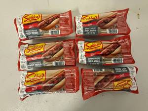 lot 30 image: L. 6x 13.7oz Sahlens Beef Smokehouse Hot Dogs